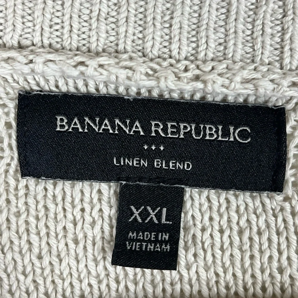 Banana Republic Mens Sweater XXL Tan Linen Blend Textured Quiet Luxury Coastal‎